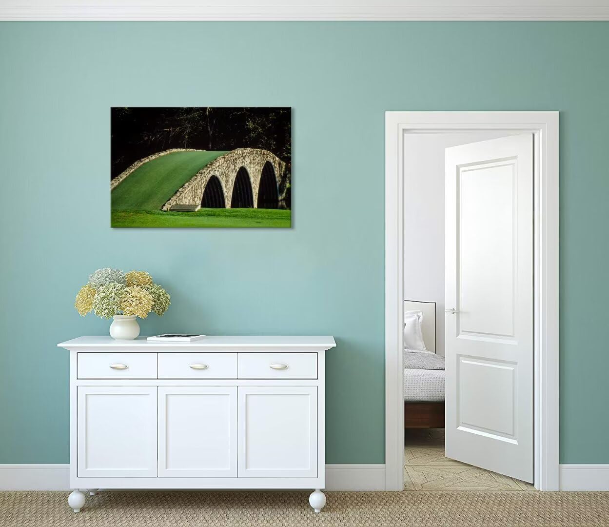 chenchenArt Famous Bridge at Augusta National Golf Course Wall Art for Living Room Bedroom Bathroom Home Decorations Augusta Golf Poster Canvas Prints Framed Ready to Hang(18''H x 24''W)