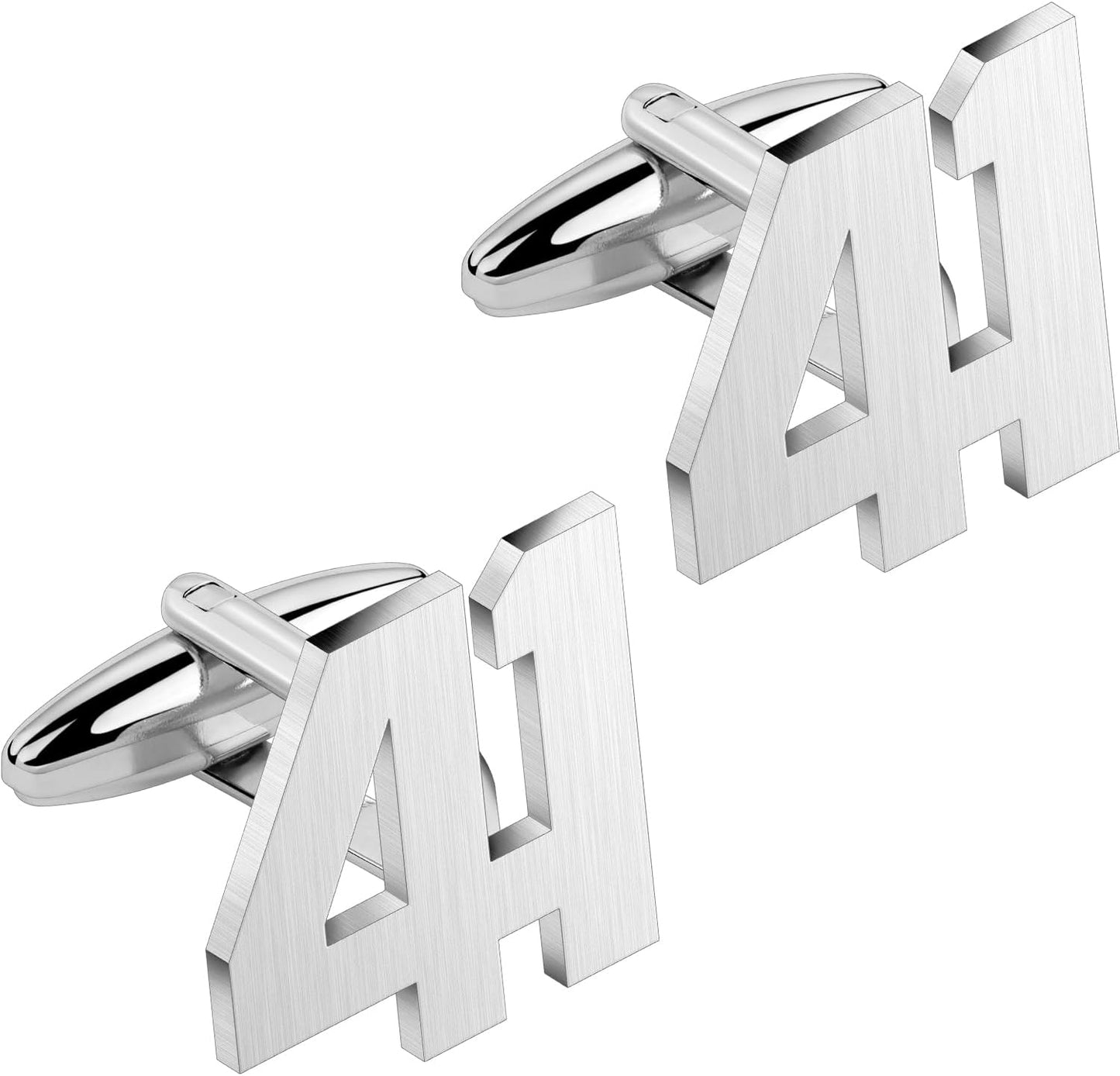 AMITER Mens Cufflinks with Number, Classic Silver Personalized Cuff Links for Men, Sport’s Day Casual or Formal Shirts