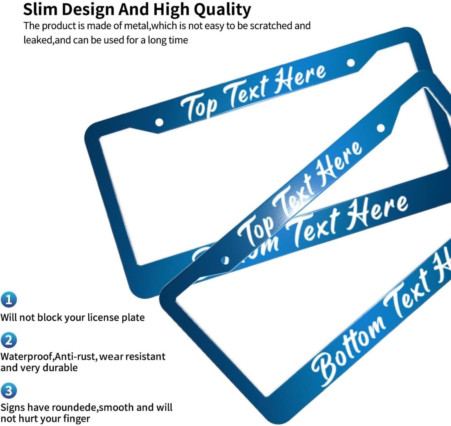 2 Pack Custom Personalized License Plate Frame Customized Car Tag Frames for Women Men with Screw Caps,12"x6",2 Holes