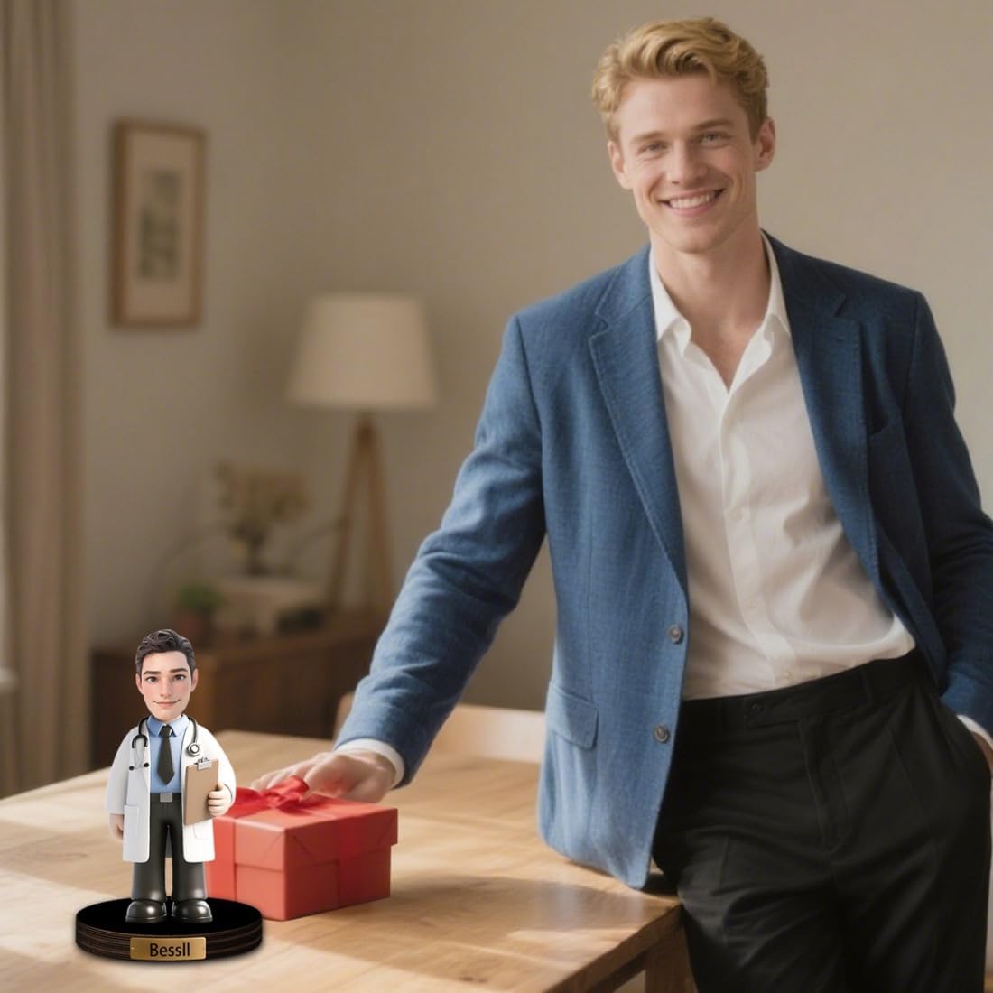 Personalized Cartoon Doctor Sculpture Ornament Sign Custom Men Doctor Office Decor Plaque Funny Doctors Portrait Desktop Figurine Name Desk Plaque Gift for Man Doctor Xmas Birthday,02