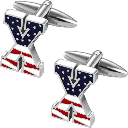 AMITER Initial Cufflinks for Men, American Flag Pattern Cuff Links Men's Shirt Studs Suit Accessories Gift