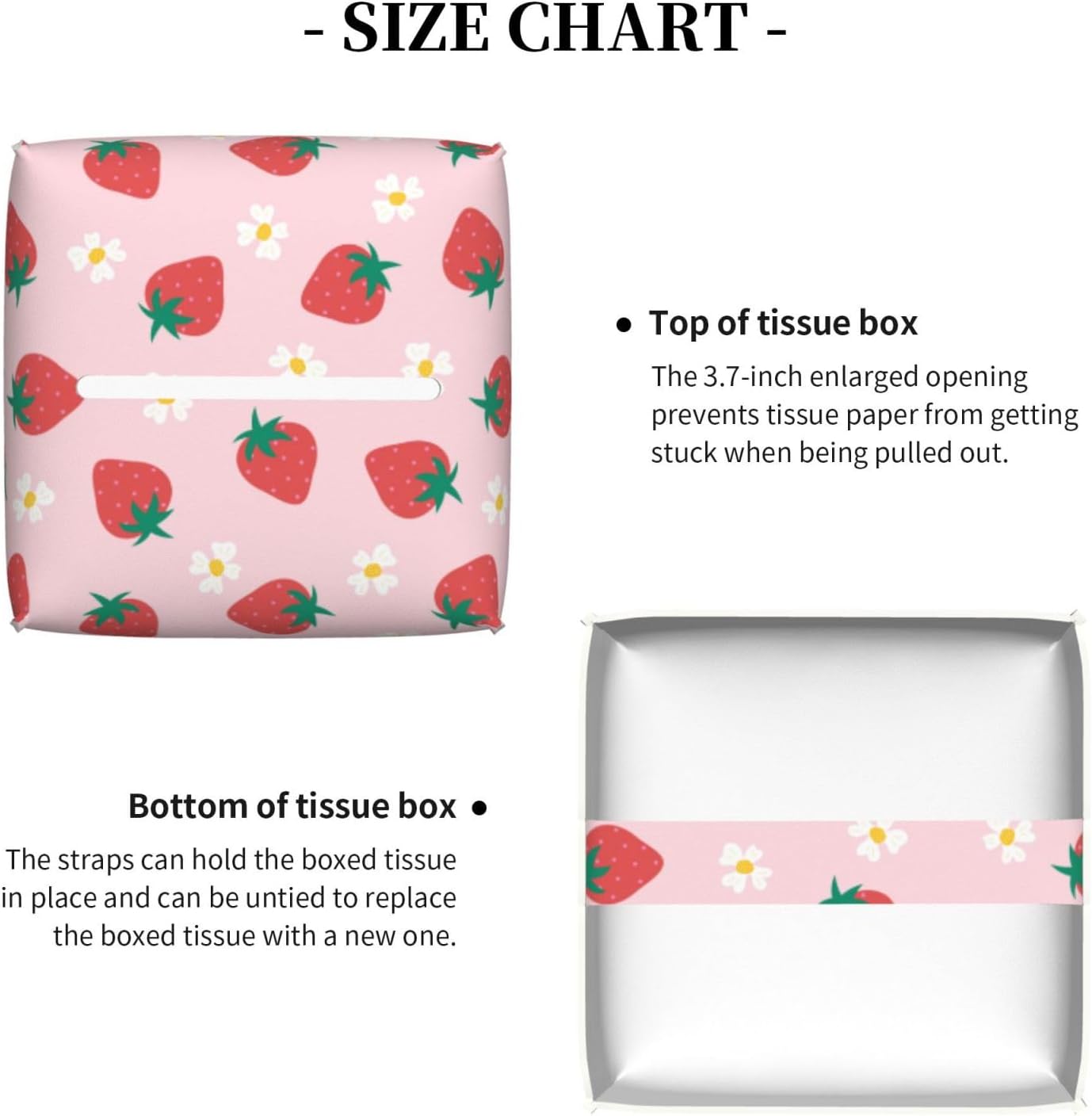 Strawberry Tissue Box Holder Paper Organizer, PU Leather Tissue Case Cover, Strawberry Decor for Bathroom, Kitchen, Car