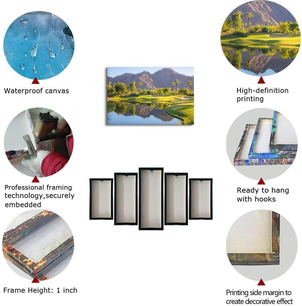 Indian Wells Golf Course Wall Art for Office USA California Golf Course Picture Poster Print on Canvas for Living Room Bedroom Bathroom Home Decorations Framed Ready to Hang(12''H x 16''W)