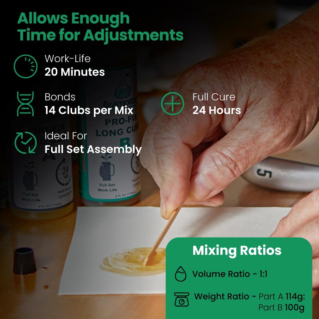 Brampton PRO-FIX Long Cure Golf Epoxy, 20-Min Full-Set Work Life, Extra Strength, Impact Resistant, 2-Part Epoxy Glue Kit for Golf Clubs, Shafts, Heads, Drivers, Putters, 1:1 Mix