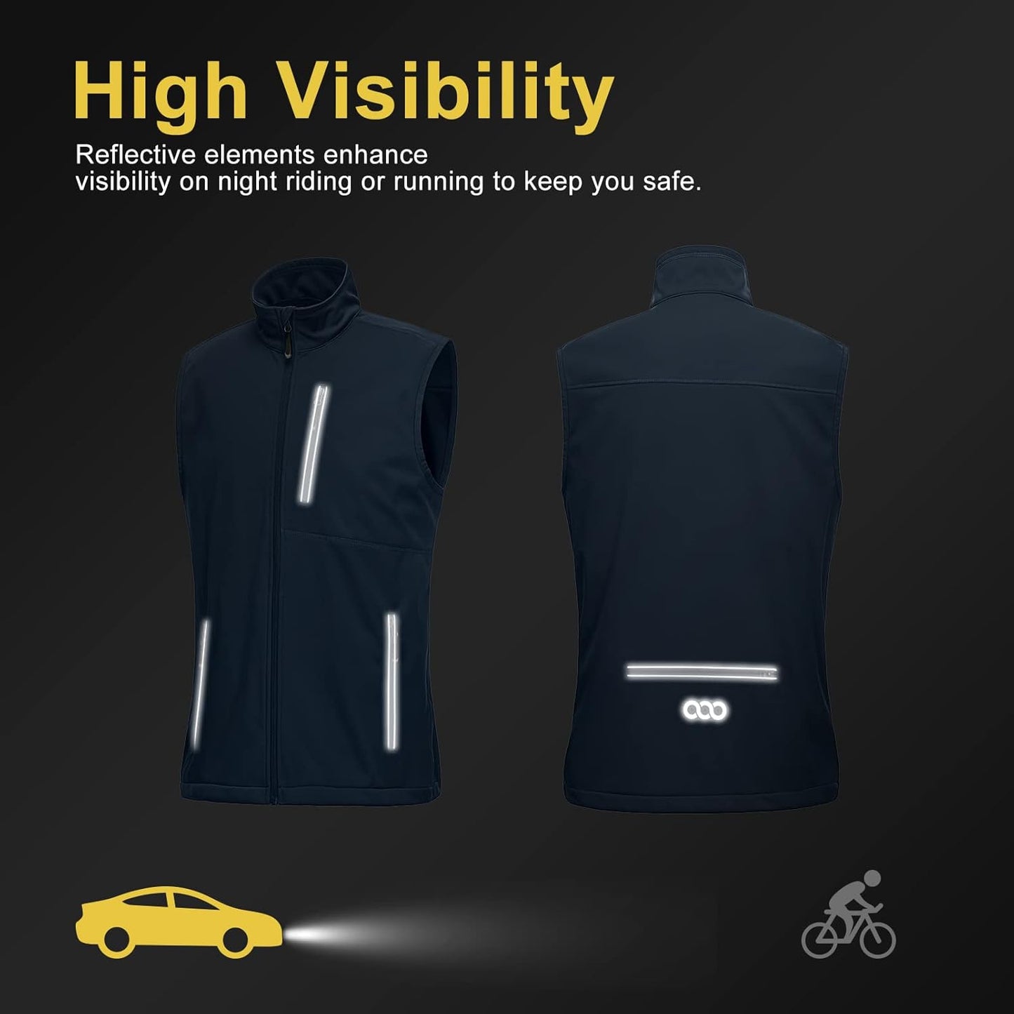 33,000ft Men's Windproof Lightweight Golf Vest Outerwear with Pockets, Softshell Sleeveless Jacket for Running Hiking Sports