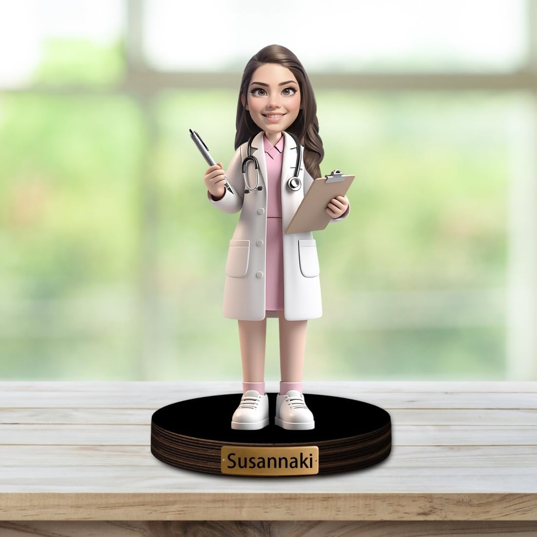 Personalized Doctor Cartoon Figurine Desk Ornament Custom Female Doctor Portrait Desktop Sign Nurse Sculpture Plaque Funny Face Photo Office Decor Gift for Women Doctor Xmas Birthday,06