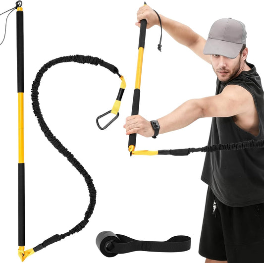 Shappy 1 Set Golf Swing Trainer Set - Sport Practice Aid System for Improving Swing Mechanics Core Strength Muscle Memory - Including Training Stick, Door Anchor, Resistance Band & Safety Strap