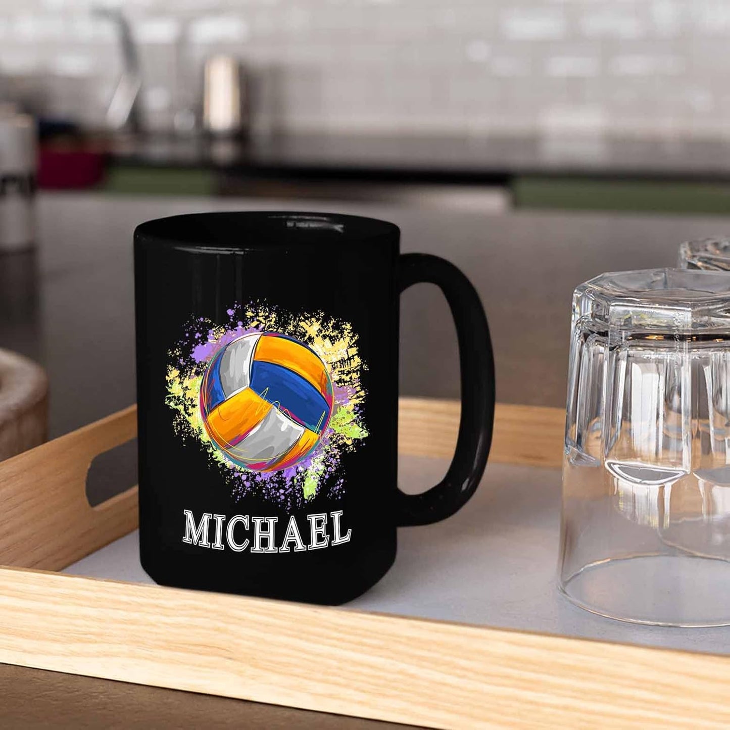 Personalized Black Coffee Mugs With Choose Name, Custom Volleyball Travel Mug Gifts For Team Coach, Volleyball Lovers - 11 Oz, 15 Oz Pride Mug