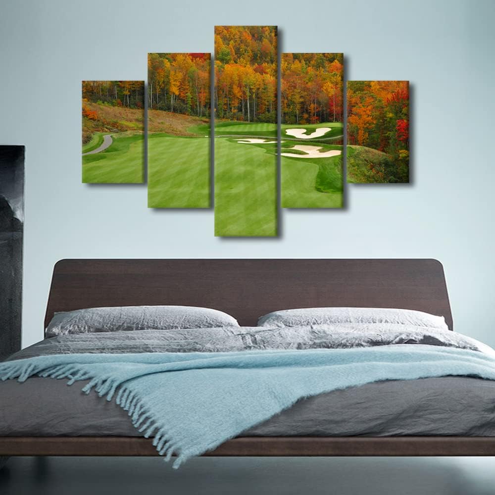 Living Room Decorations for Wall Golf Course Pictures Golf Course Paintings Landscape Artwork 5 Piece Green Canvas Wall Art House Modern Decor Posters and Prints Framed Giclee Ready to Hang- 0"Wx40"H