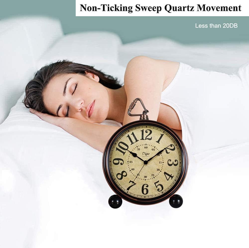 5.5 inch Black European Style Retro Silent Desk Alarm Clock Non-Ticking Whisper Battery Operated, HD Glass Face, Easy to Read for Indoor Decor