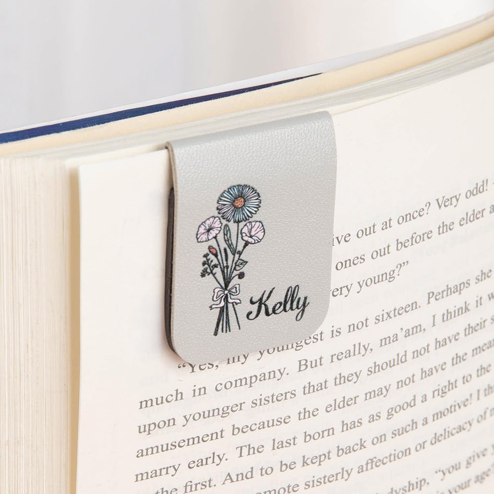 CALLIE Personalized Magnetic Bookmark Clip – Custom Name Reading Gifts for Book Lovers, Birthday Teacher's Day Christmas for Bookworm Gifts (Birth Flower Bouquet)