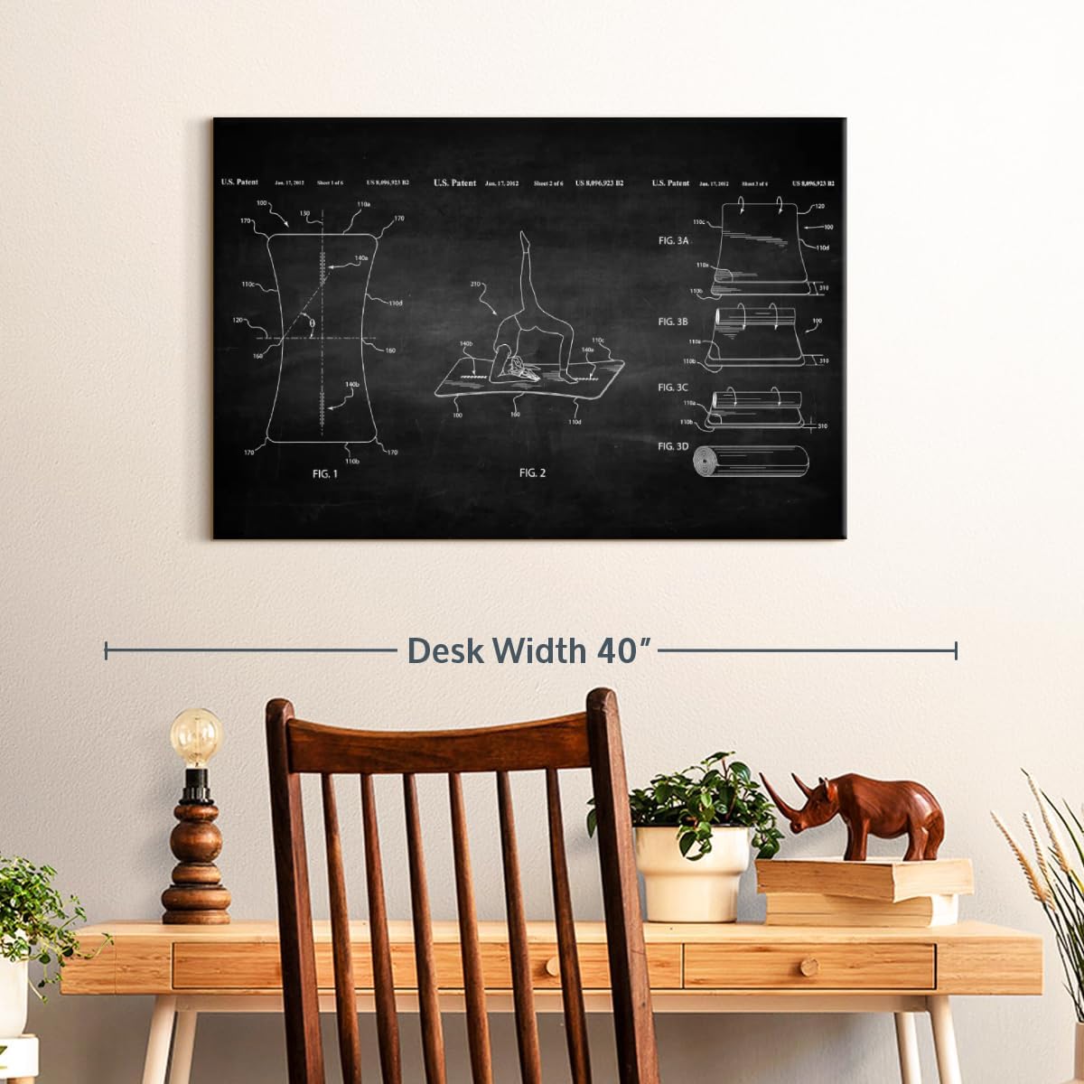 ElephantStock Exercise Mat BW Patent Wall Art - Horizontal Wrapped Canvas - 1-Piece Living Room Wall Decor - Digital Art Patent Canvas Print - Black and White Decor - 30" X 20"