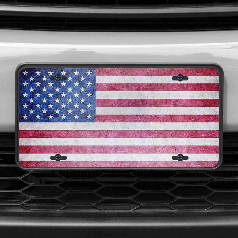 Unique Vanity License Plates | 16 Individual Designs | 3 Sizes (Automobile, Golf Cart, Motorcycle/Bike) | Made in U.S.A. | Custom Car Tags (USA Flag, Golf Cart (7" x 4"))