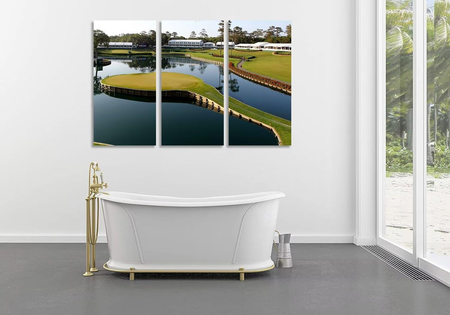 chenchenArt USA Golf Course Wall Art for Living Room Bedroom Bathroom Home Decorations TPC Sawgrass Golf Course Pictures Posters Canvas Prints Modern Artwork Framed Ready to Hang(14''W x 28''H x3)