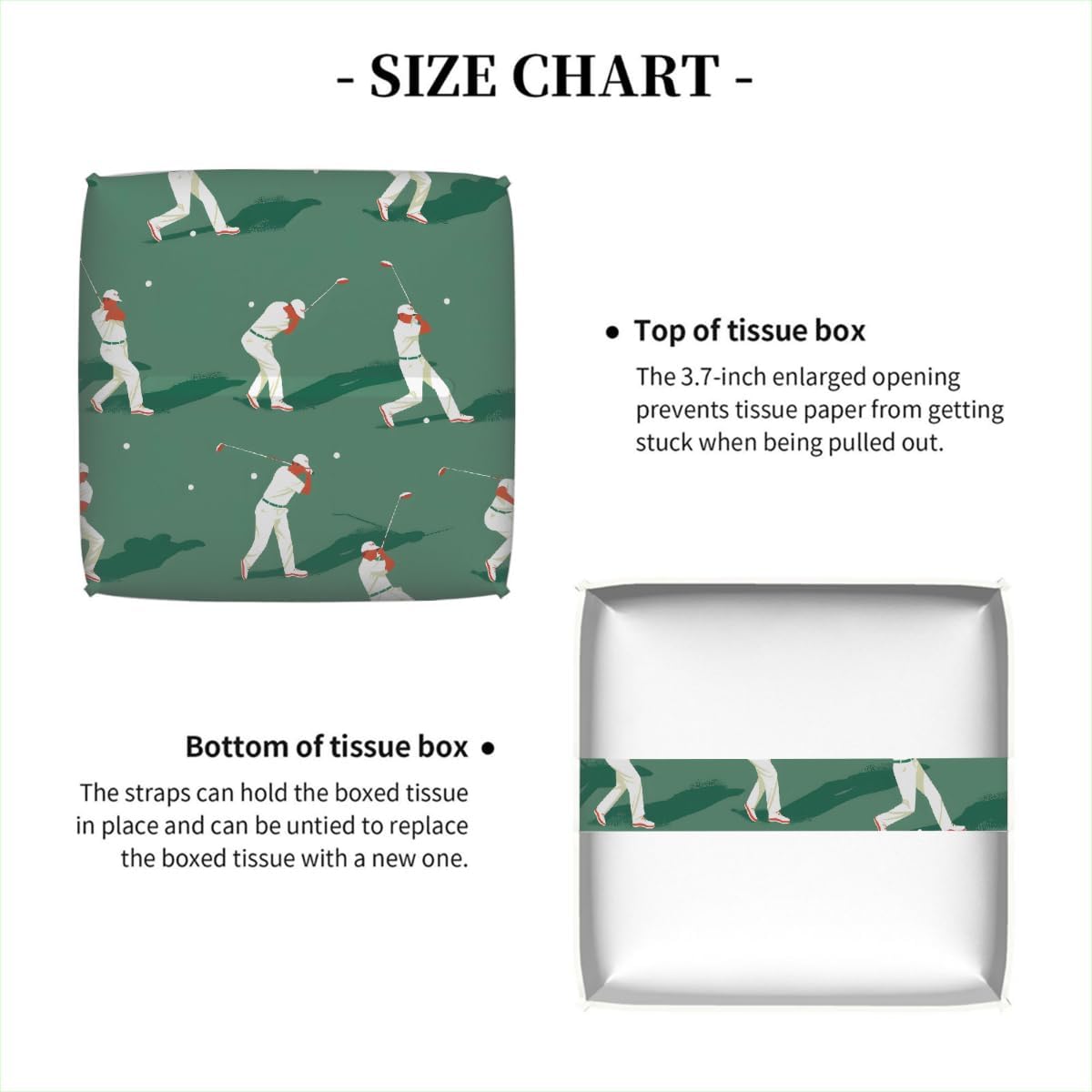 Square Leather Tissue Box Cover, Waterproof Napkin Dispenser with Golf Player Print, Tissue Holder for Bathroom, Living Room, Bedroom, Office, and Car Decor