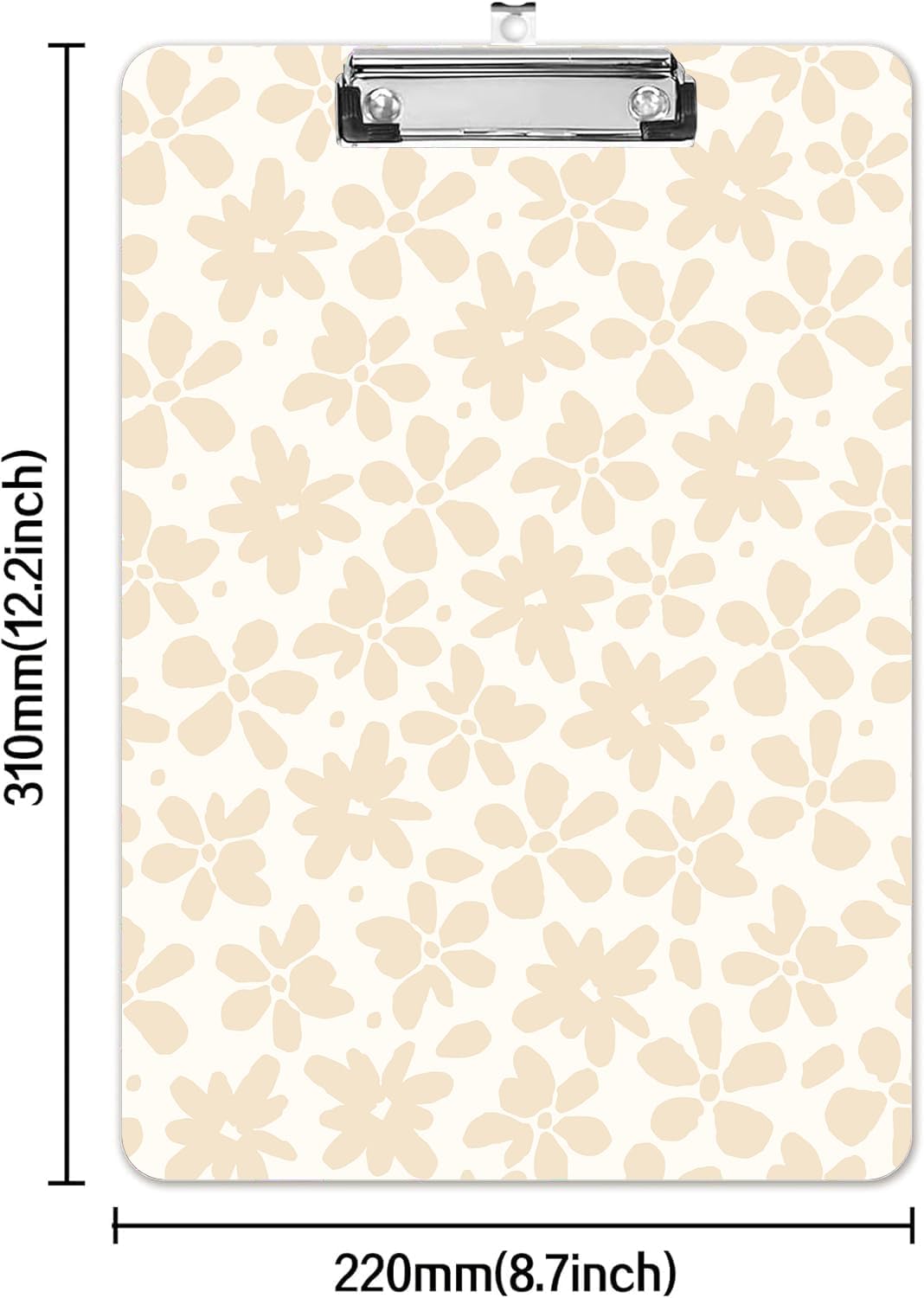 Fashion A4 Clipboard, Standard Letter Size 9" x 12.5", Decorative Wooden Clipboard with Low Profile Metal Clip for Office, School, Teachers, and Students, Beige Flower