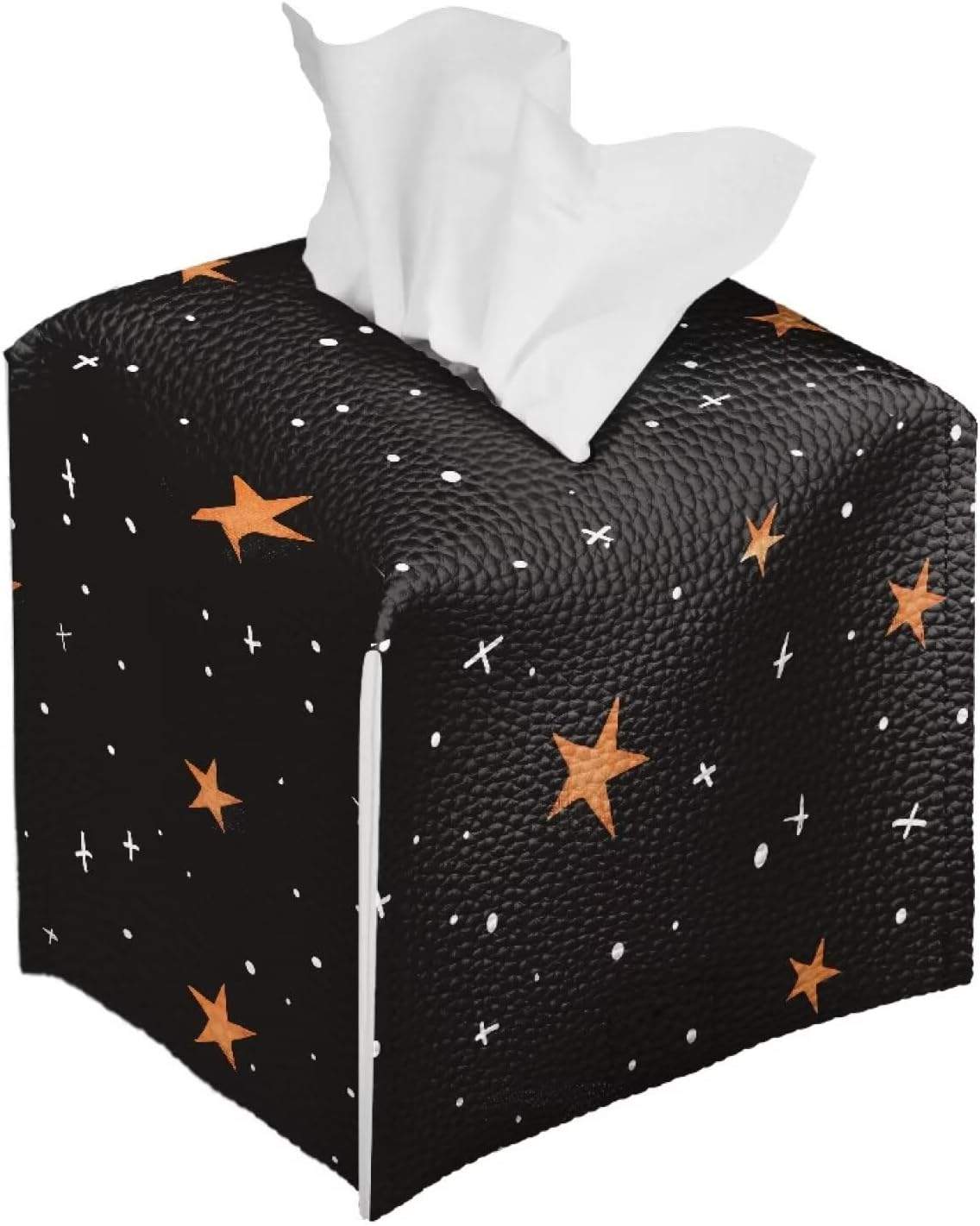 Halloween Black Cute Ghost Tissue Holder Faux Leather Square Tissue Box Covers Soft Folding Easy to Clean Decorative Bathroom Accessory Tissue Box Organizer for Table, Desk, or Countertop