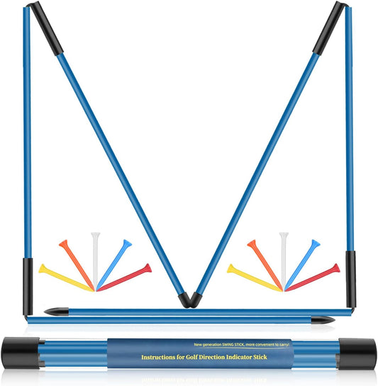 Golf Alignment Sticks 2 Pack, 48″Collapsible Practice Rods for Aiming/Putting, Golf Training Aid for Swing Trainer with Clear Tube Case, Foldable Training Rods with 10 Golf Tees