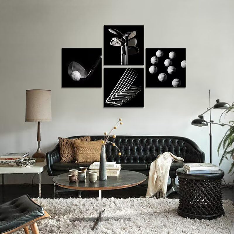 Pankila Golf Pctures Wall Decor Black and White Paintings Golf Canvas Wall Art for Gym Club Living Room Bedroom Home Decorations Painting Framed Artwork Ready to Hang (20''W x 20''H x 4)