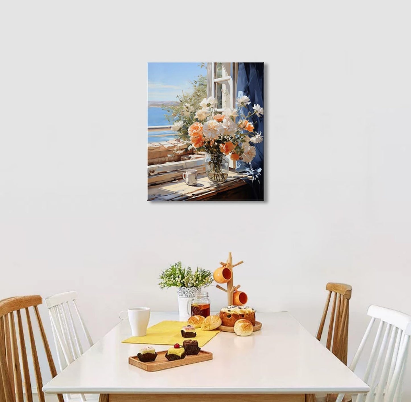 dgbtcart Beach Flowers Bathroom Wall Art Ocean Theme Wall Decor Windowsill Flower Picture Canvas Print Floral Painting Coastal Seascape Artwork for Bedroom Office Decoration 16"x24"inch