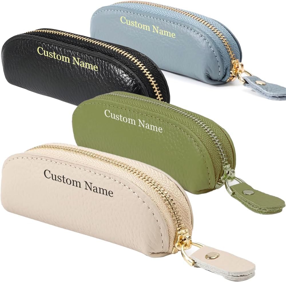 Personalized Multicolor Mini Genuine Leather Coin Purse Small Change Zipper Purse Makeup Bag with Name Daily Travel Accessories Birthday Gift for Women