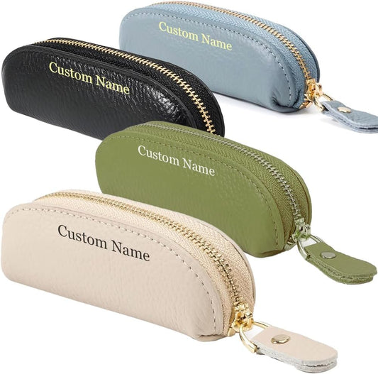 Personalized Multicolor Mini Genuine Leather Coin Purse Small Change Zipper Purse Makeup Bag with Name Daily Travel Accessories Birthday Gift for Women