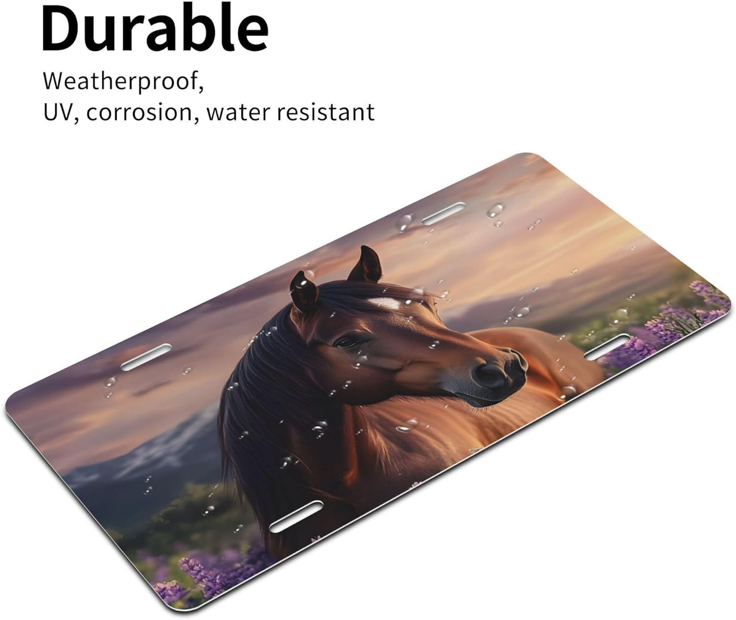 Front License Plate for Car Designs Brown Animal Horse Stainless License Plate Cover Holder for Men Women Metal Aluminum Decorative Accessory Vanity Tag Standard 6 X 12 inch (4 Holes)