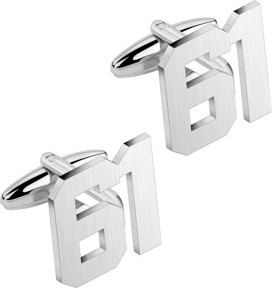 AMITER Mens Cufflinks with Number, Classic Silver Personalized Cuff Links for Men, Sport’s Day Casual or Formal Shirts