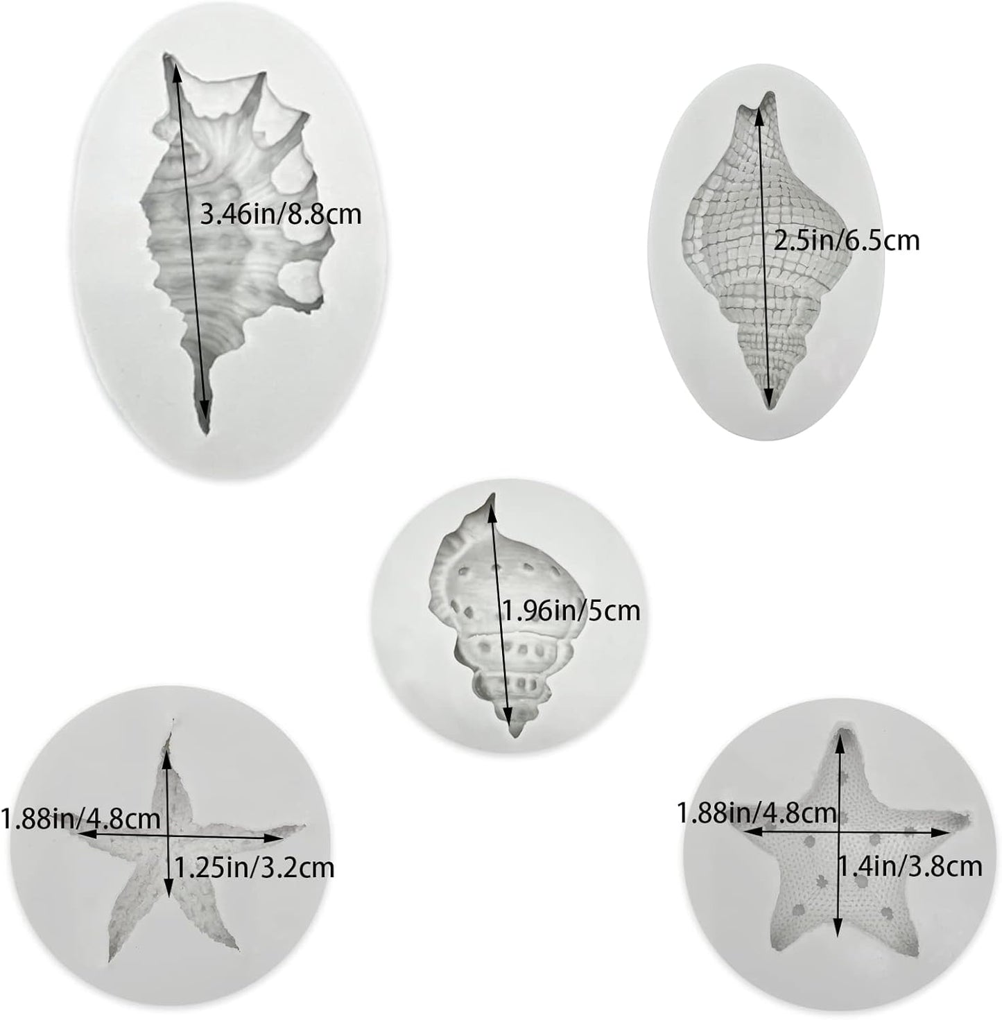 5 Pcs Seashell Starfish Silicone Mold Cake Fondant Silicone Mold Seashell Conch Baking Moldsfor DIY Cake Decoration Chocolate Candy Polymer Clay Crafting Projects