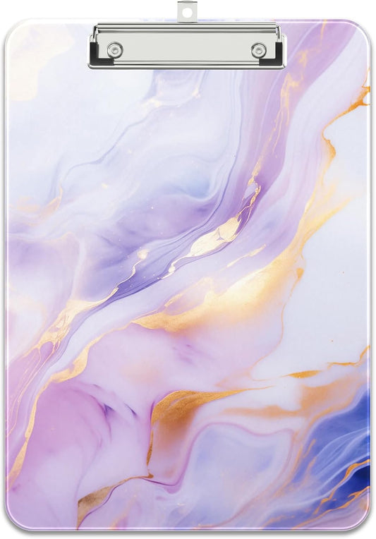 Rimilak Plastic Clipboards with Metal Clip, A4 Letter Size 9 x 12.5 in, Office Decorative for Students Women Men and Kids, Cute Custom Pattern, Colorful Marble