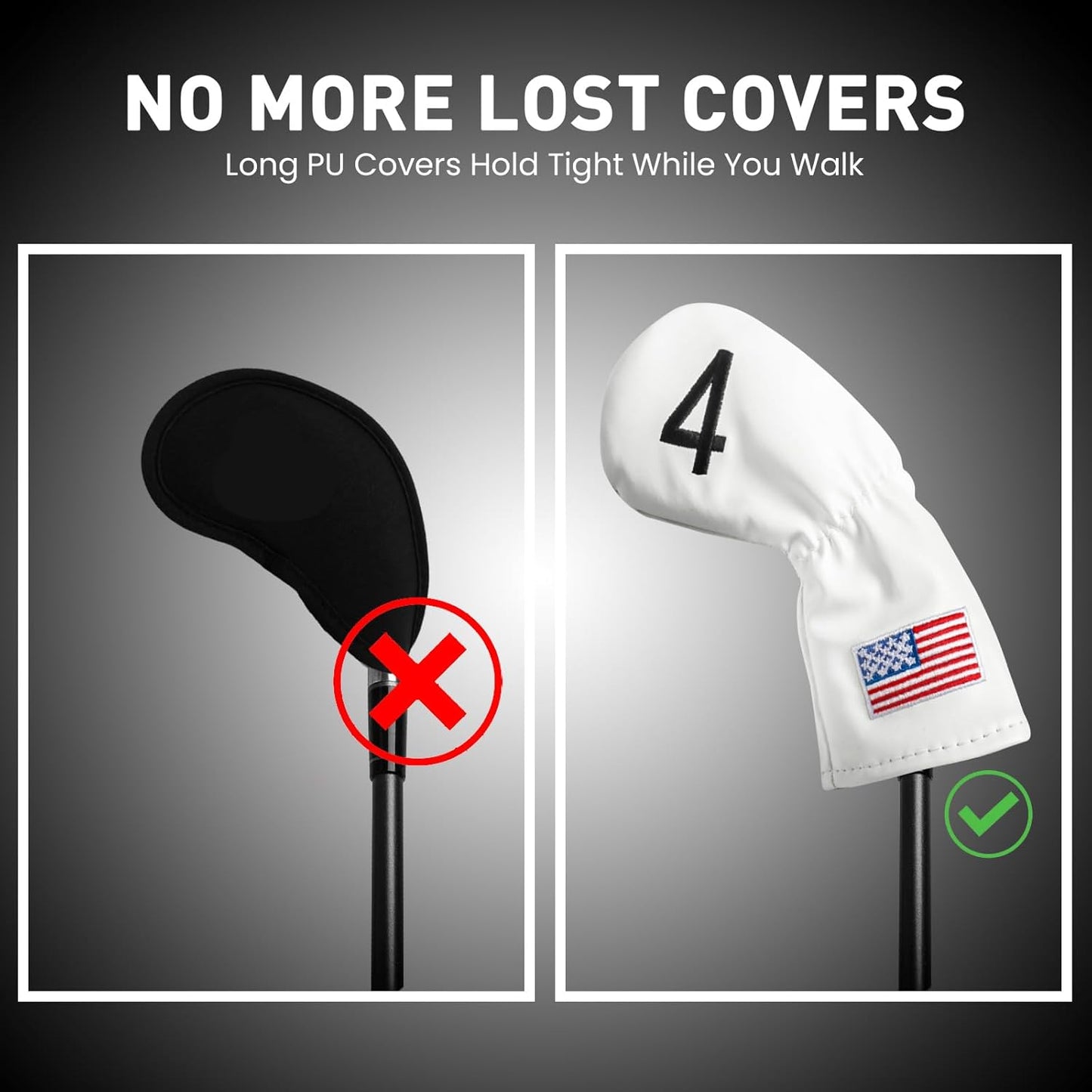 Golf Iron Covers Set US Flag Leather for Irons Value 11 Pack, Long Neck Protector Number Headcover, Universal Head Cover Fit Main Iron Clubs for Men Women Golfer