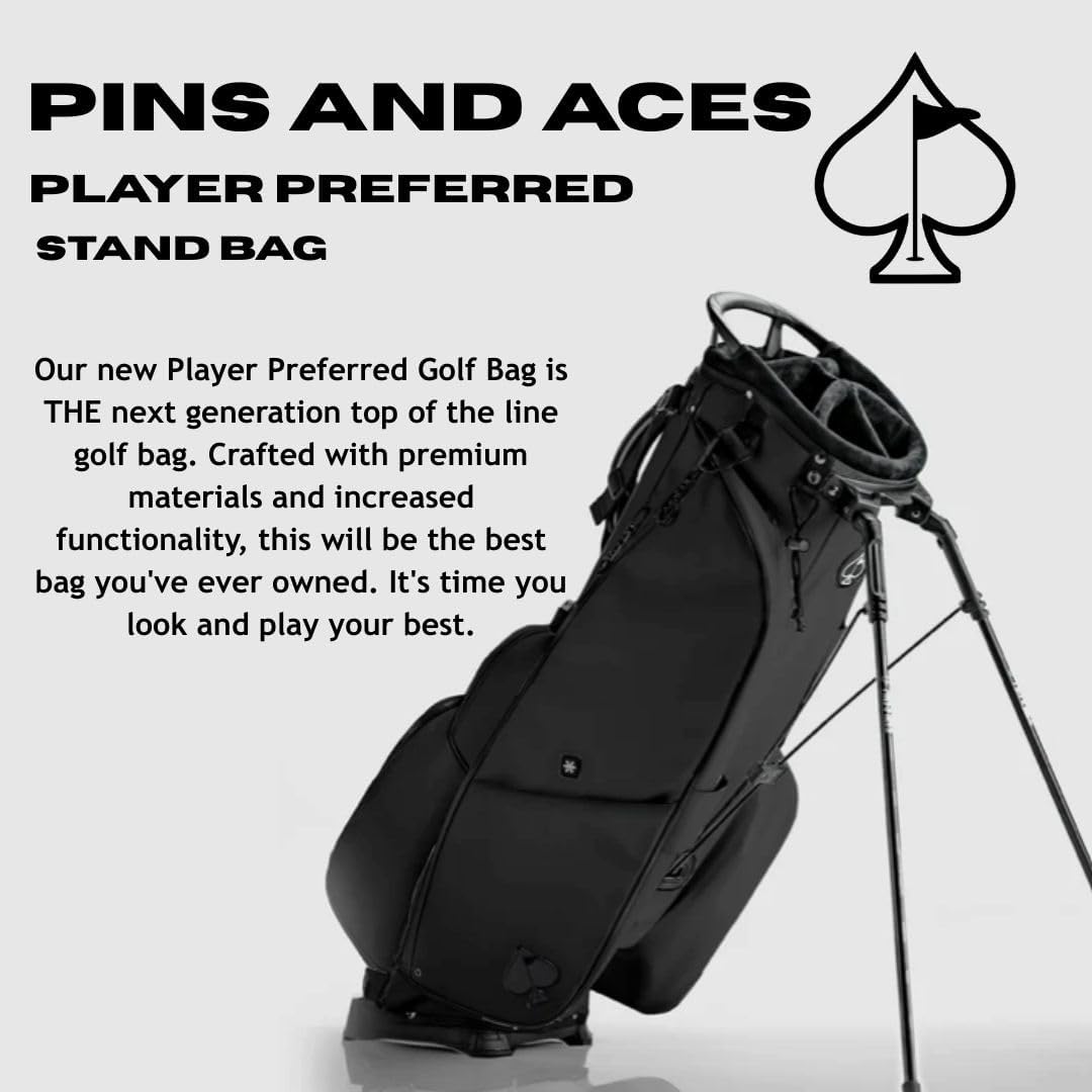 Pins & Aces Player Preferred Golf Bag - Premium Design, Lightweight Golf Bag with Stand - Velvet-Lined 5-Way Club Divider System