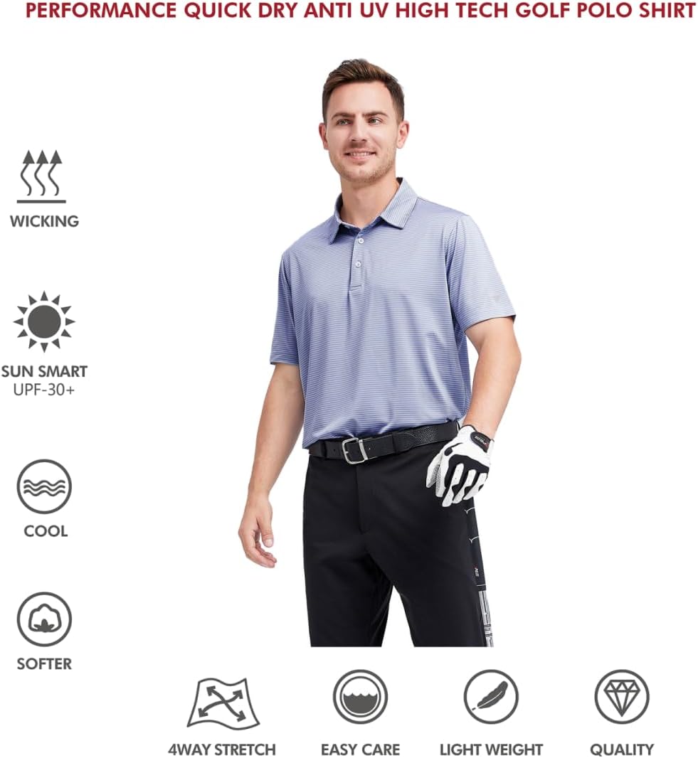 Golf Shirts for Men Dry Fit Short Sleeve Print Performance Moisture Wicking Polo Shirt