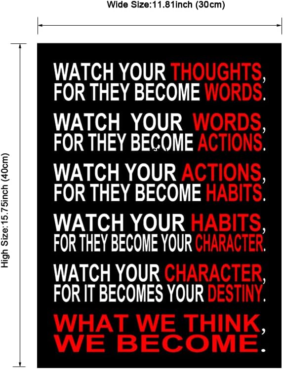 Pyradecor Watch Your Thoughts Motivational Classroom Poster Modern Canvas Prints Wall Art Paintings Ready to Hang for Office Living Room Home Decorations Stretched Pictures Artwork