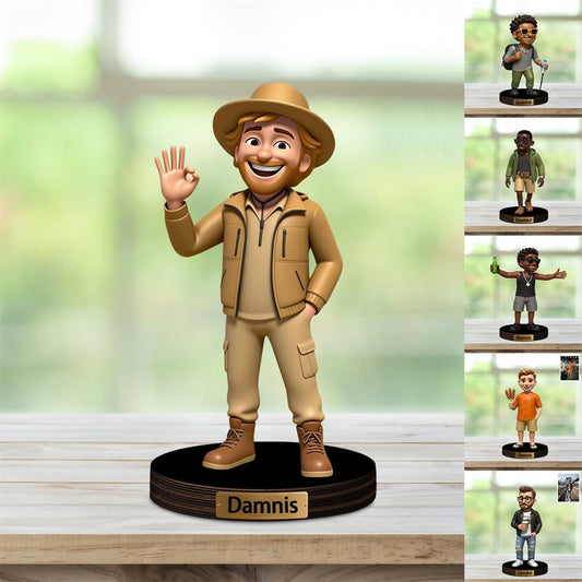 Personalized Family Photo Cartoon Desktop Decor Custom 2D Birthday Portrait Figurine Plaque with Name Picture Acrylic Sculpture Desk Sign Ornament for Men Women Family Couple Christmas Birthday,04