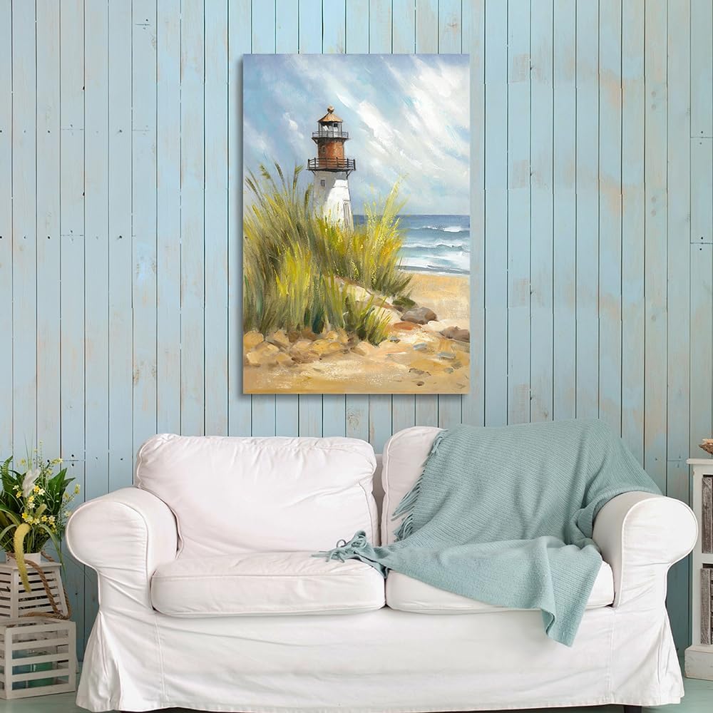 coastal wall art lighthouse pictures: beach wall decor coastal artwork nautical ocean print in beach canvas painting for living room 45" x 30"