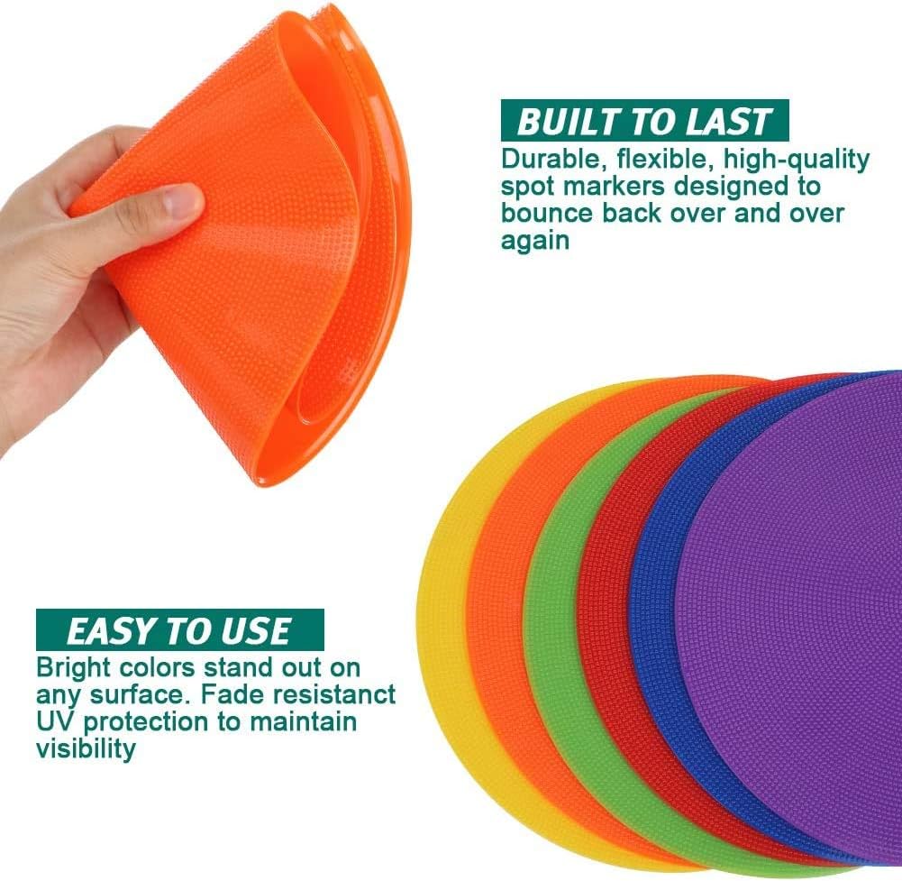 Poly Spots Spot Markers for Gym Floor 4.72inch 6inch 9inch 24Pcs Non-Slip Rubber Floor Dots Round Agility Markers Flat Cones for Sports Soccer Basketball PE Training, Dance, Classroom Activities