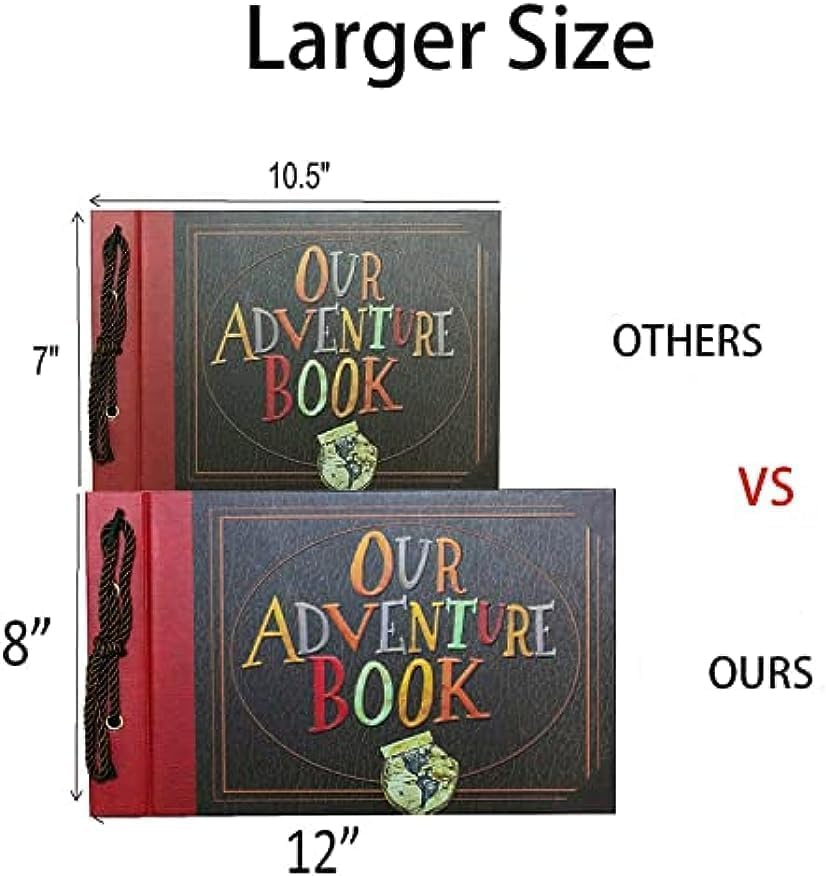 Adventure Book Scrapbook DIY Handmade Retro Style Travel Souvenir, 11.92 x 7.62" Embossed Lettering Scrapbook Inspired by 'Up', Memory Book For Anniversary Wedding,Travelling,Valentine's Day Gifts