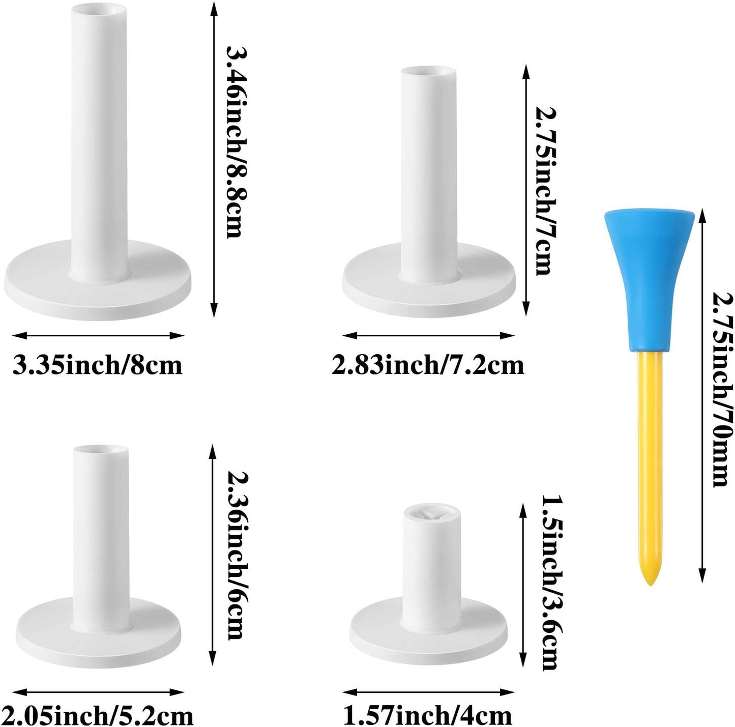 12 Pieces Golf Range Tees Set Rubber Golf Tees for Mats Driving Range 6 Pieces for Practice Mat Mixed Size