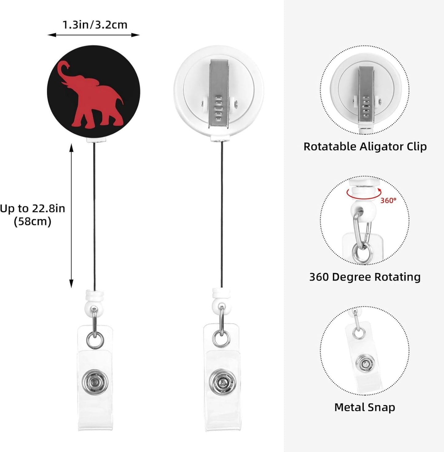 Red Elephant Badge Reels Retractable Badge Holder with Clip for Id Name Tag Office Worker Student Teacher Nurse Doctor