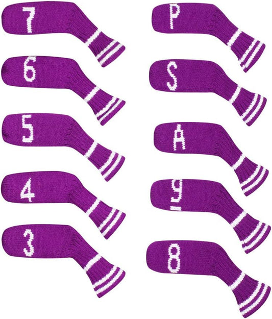 Scott Edward 1/7/10 Pcs Knitted Golf Club Head Covers for Irons Wedge Cuteness and Basically Socks Shape Washable Golf Club Head Protector on Classic Stripes Style，Double Sided Customization