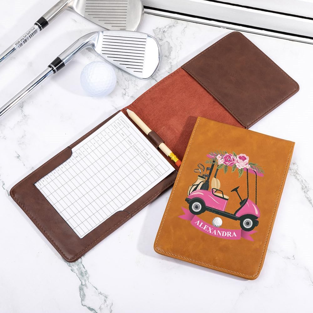 Personalized Leather Golf Scorecard Holder Customize Name Golf Yardage Book Cover Accessories Father Day Christmas Birthday Gifts for Men Women