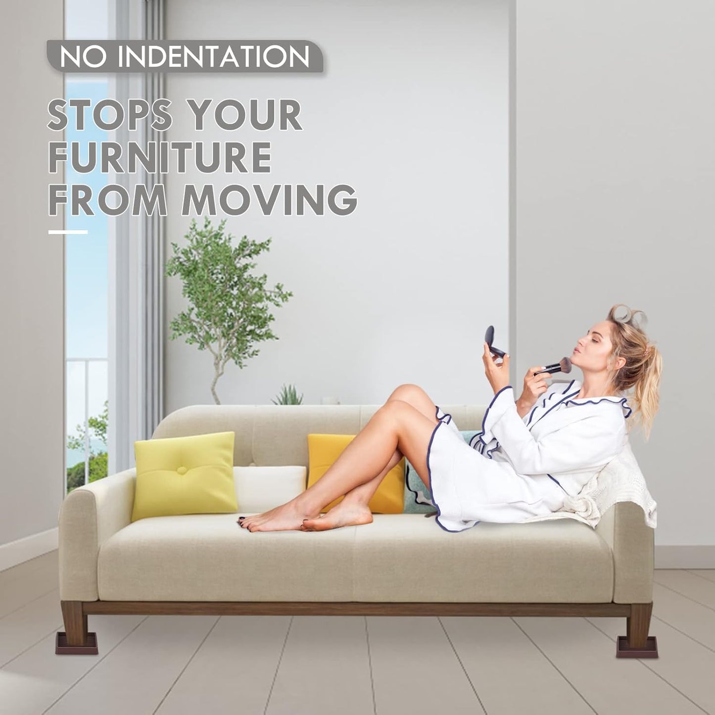 2X2 Rubber Caster Cups, Non Slip Furniture Pads, Anti-Slip Furniture Gripper, Anti Skid Furnitures Feet, Anti Slide Floor Protector for Bed Couch Table Chair Stoppers - 4 Pack, Brown