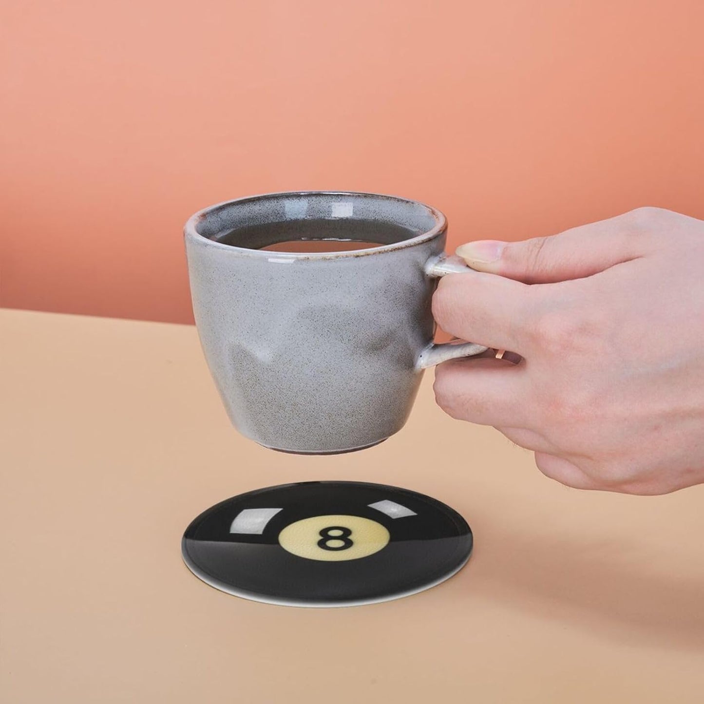 6 Pcs Black 8 Billiards Drink Coasters with Holder Coasters for Drinks Coffee Table Home Decor Housewarming Gift