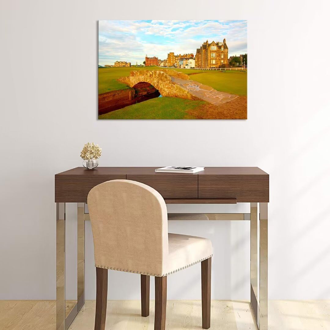 St Andrews Golf Course Wall Art for Living Room Bedroom Home Decorations Golf Course Swilcan Bridge St Andrews Picture Poster Framed Artwork Canvas Prints Ready to Hang(12''H x 16''W)