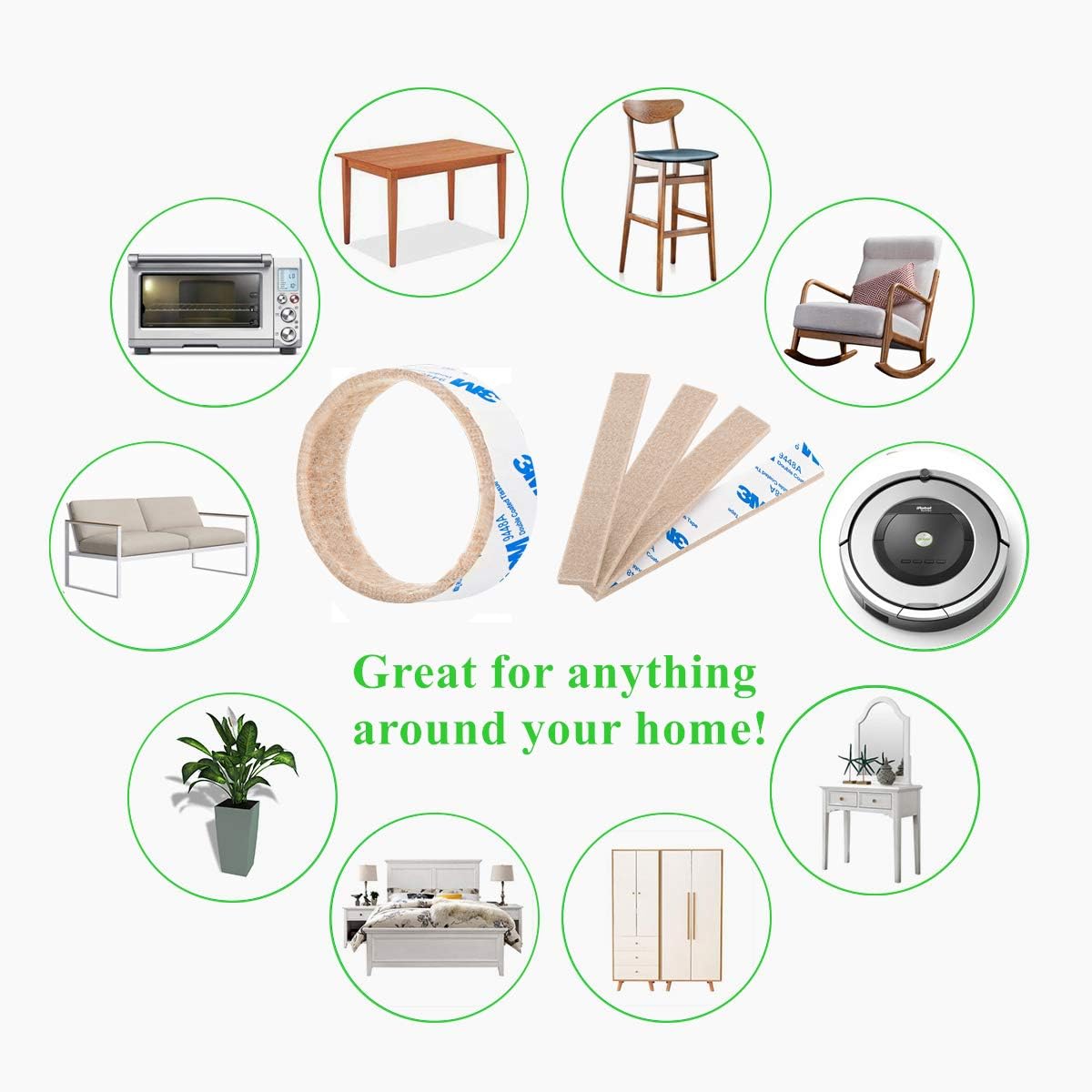 Felt Strips 10Pieces Pack 1x 6 Inches Self Adhesive Beige Furniture Felt Strips Anti Scratch Heavy Duty 5mm Thick Floor Protector for Rocking Chair for Hardwood Floor