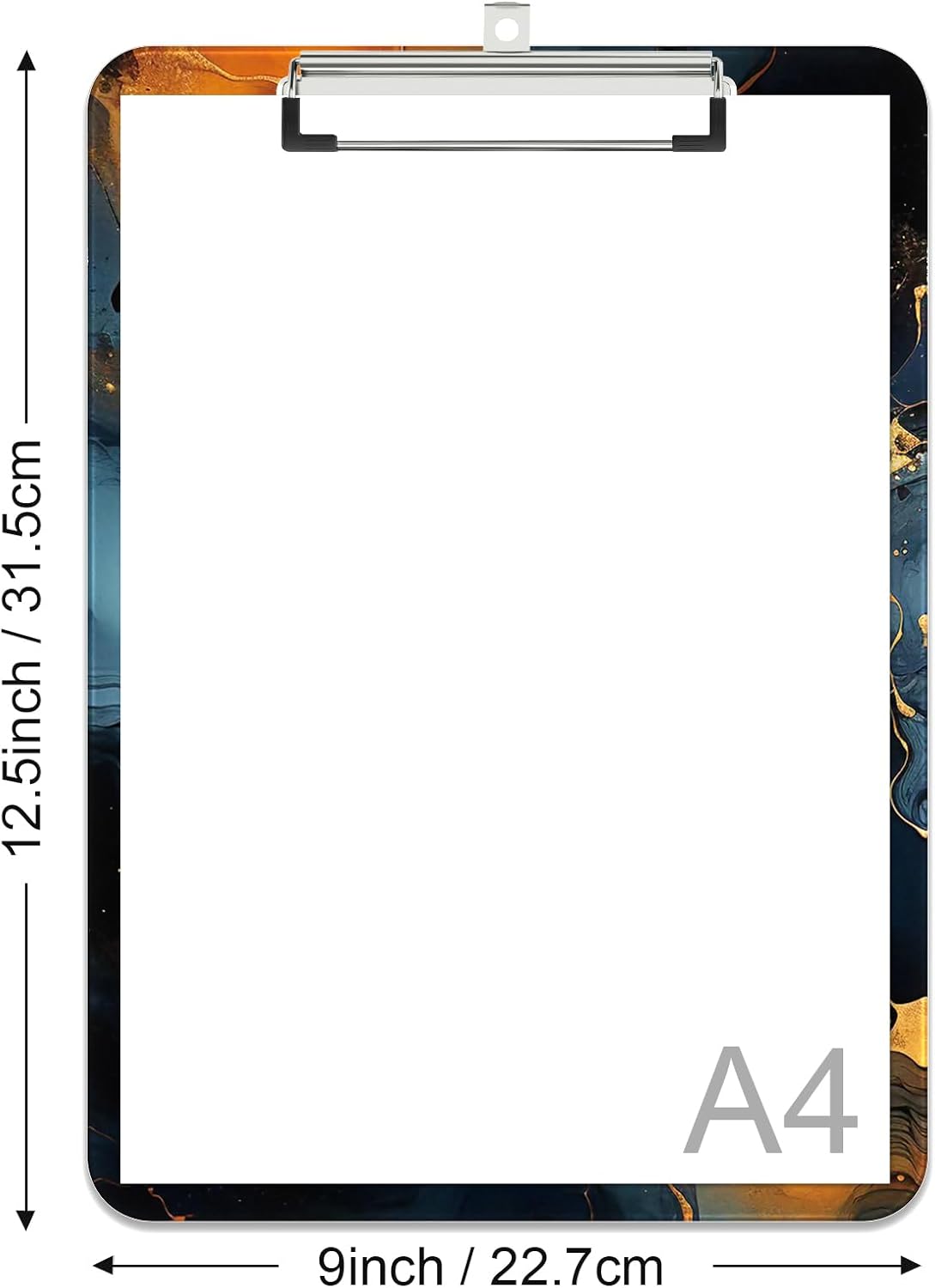 Rimilak Plastic Clipboards with Metal Clip, A4 Letter Size 9 x 12.5 in, Office Decorative for Students Women Men and Kids, Cute Custom Pattern, Black Gold Marble