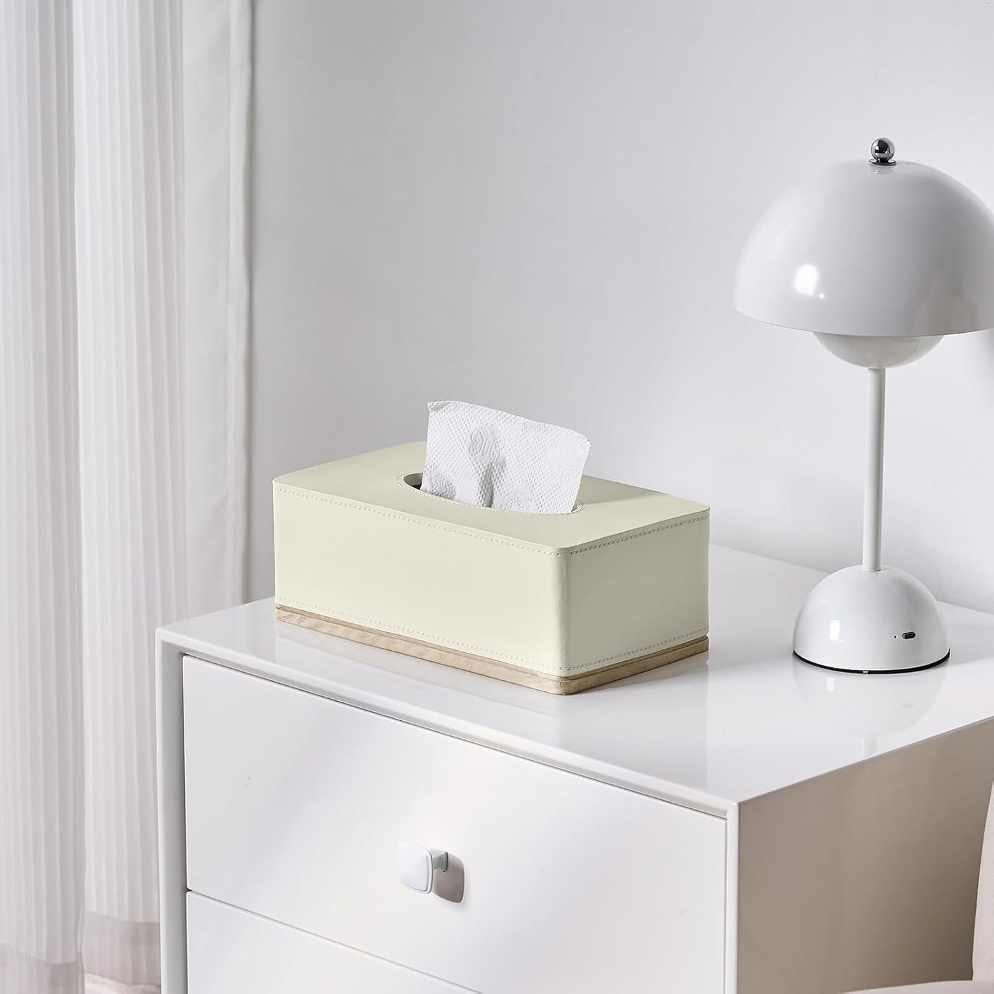 Rectangular Tissue Box Cover for Bathroom,Livingroom,Bedroom, Hand Carved Leather Resin Tissue Box Holder,10 x 5.7 x3.7 in, Beige