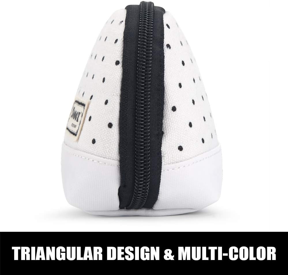 Sooez Wide-Opening Pencil Pen Case, Lightweight & Spacious Pencil Pouch Zipper Stationery Bag, Aesthetic Supply with Triangular Design for Adults, Black Dots