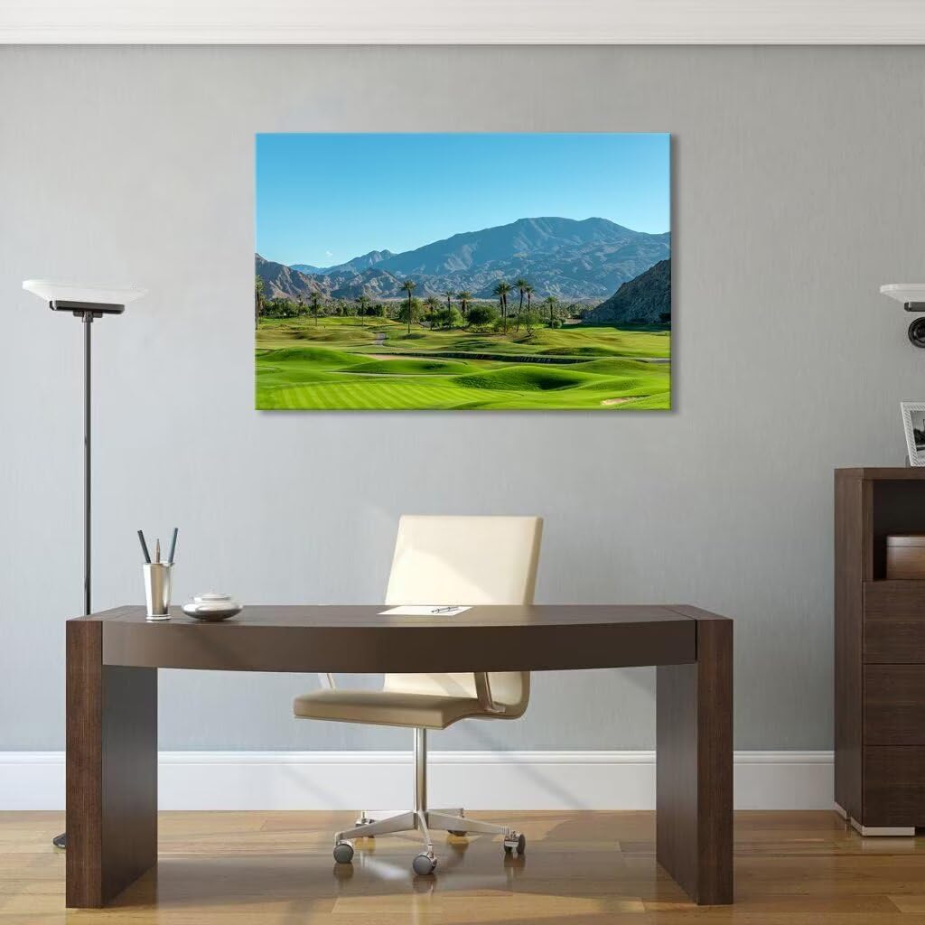 California Golf Course wiTh Palm Tree Wall Art Picture - California Golf Course Wall Decor for Living Room Bedroom Bathroom Home Decorations Canvas Prints Framed Ready to hang(12''H x 16''W)